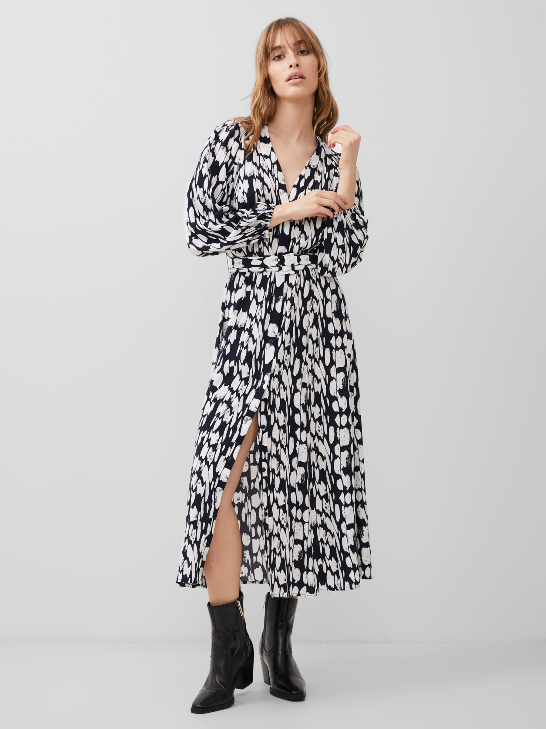 French Connection Islanna Shirt Midi Dress, Marine/White at John Lewis ...