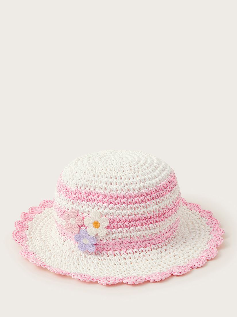 Monsoon Baby Crochet Flower Sun Hat, Pink, 0-12 months