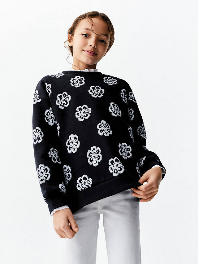 Mango Kids' Tai Floral Print Sweatshirt, Navy