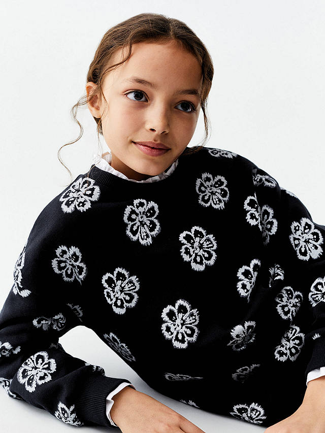 Mango Kids' Tai Floral Print Sweatshirt, Navy