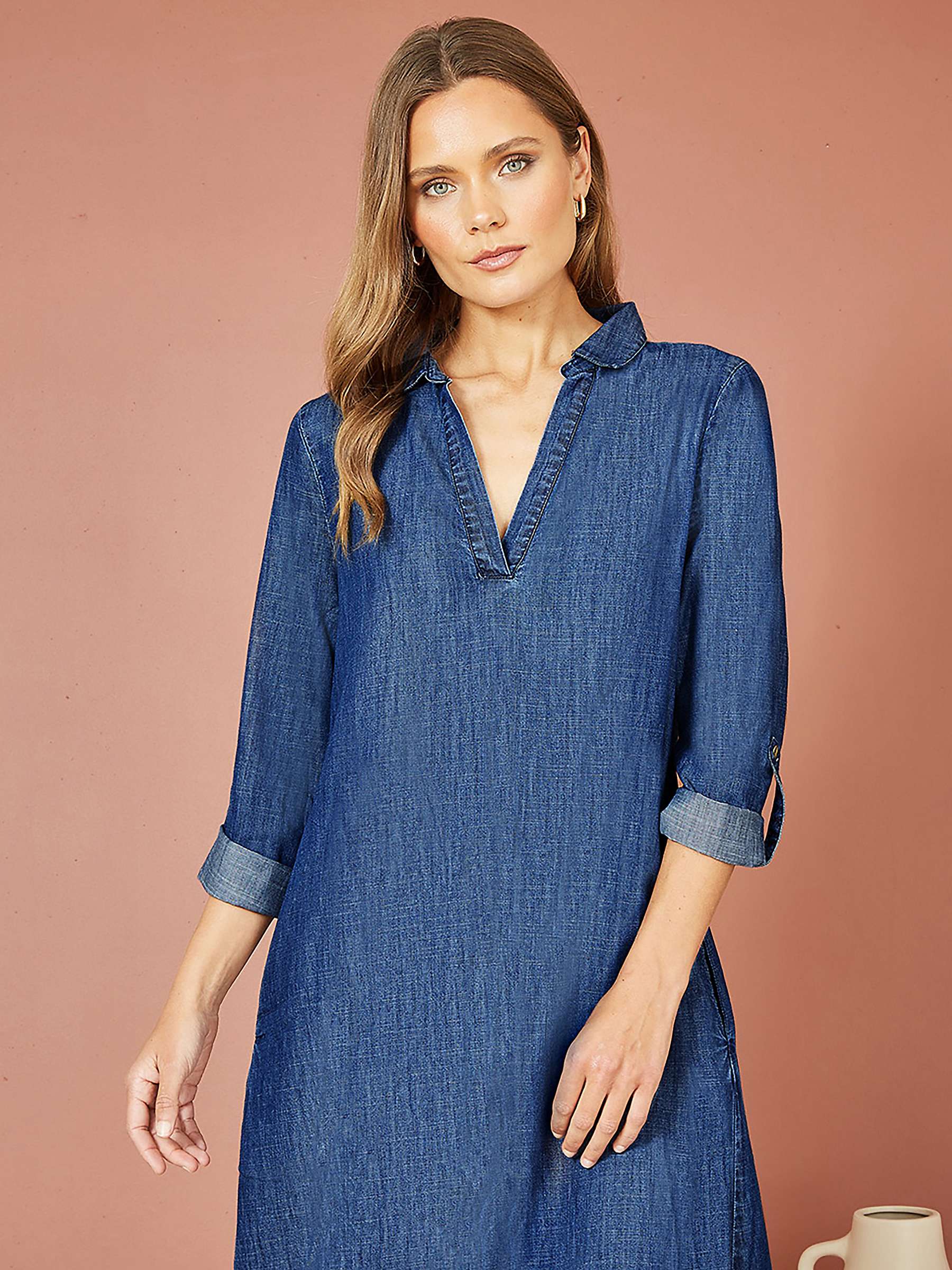 Buy Yumi Chambray Cotton Relaxed Tunic Dress, Blue Online at johnlewis.com