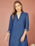 Yumi Chambray Cotton Relaxed Tunic Dress, Blue