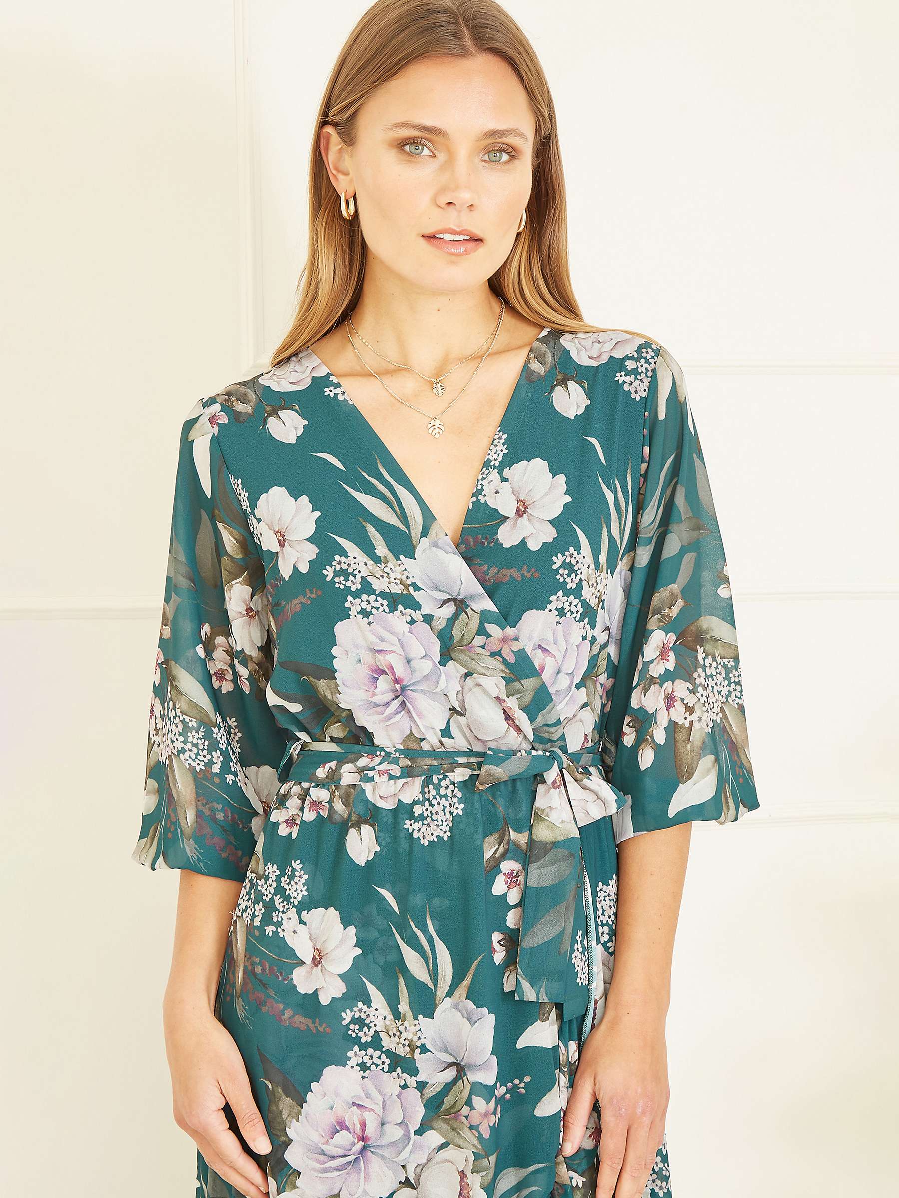 Buy Yumi Floral Wrap Midi Dress, Teal/Multi Online at johnlewis.com
