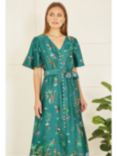 Yumi Animal Safari Satin Midi Shirt Dress, Green/Multi