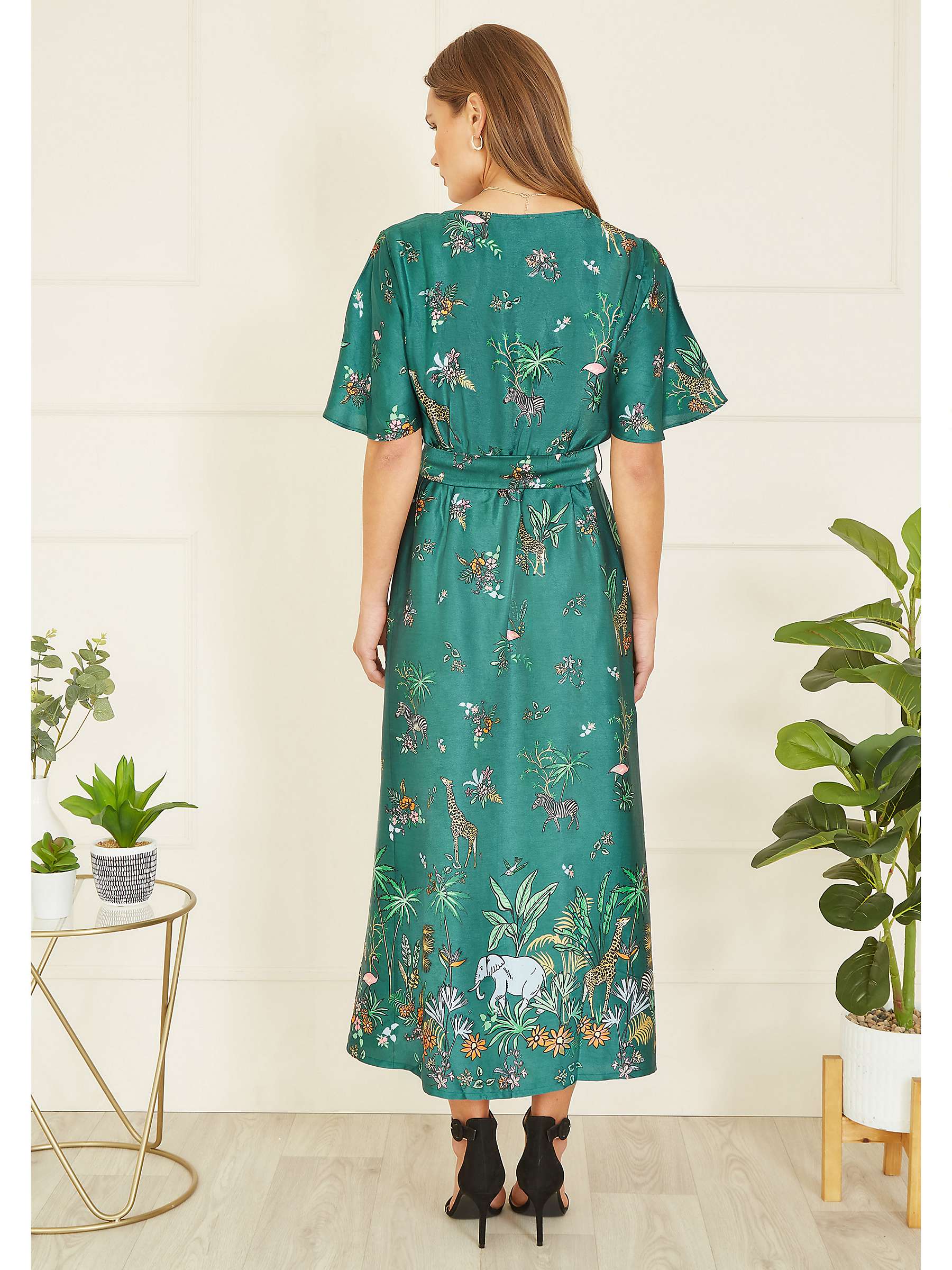 Buy Yumi Animal Safari Satin Midi Shirt Dress, Green/Multi Online at johnlewis.com