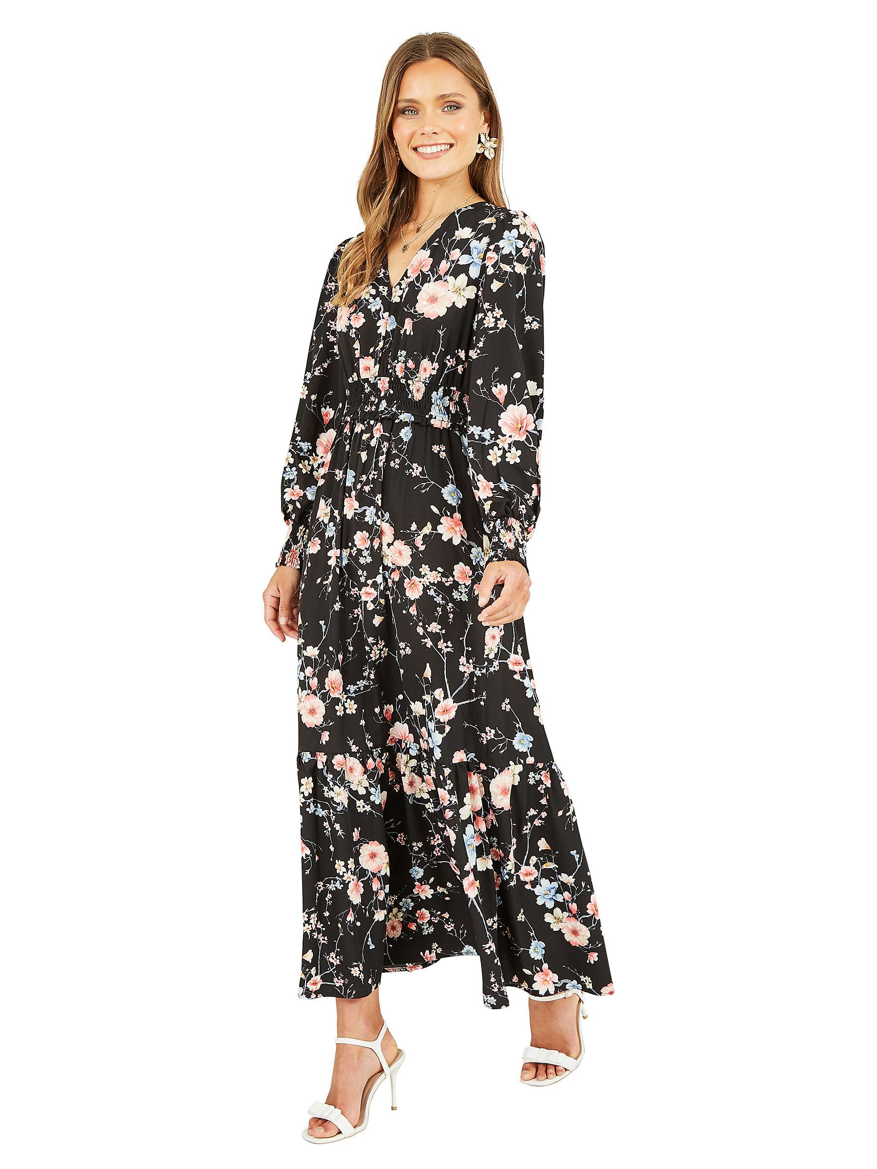 Buy Yumi Blossom Floral Print Midi Dress, Black Online at johnlewis.com