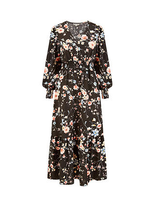Yumi Blossom Floral Print Midi Dress, Black