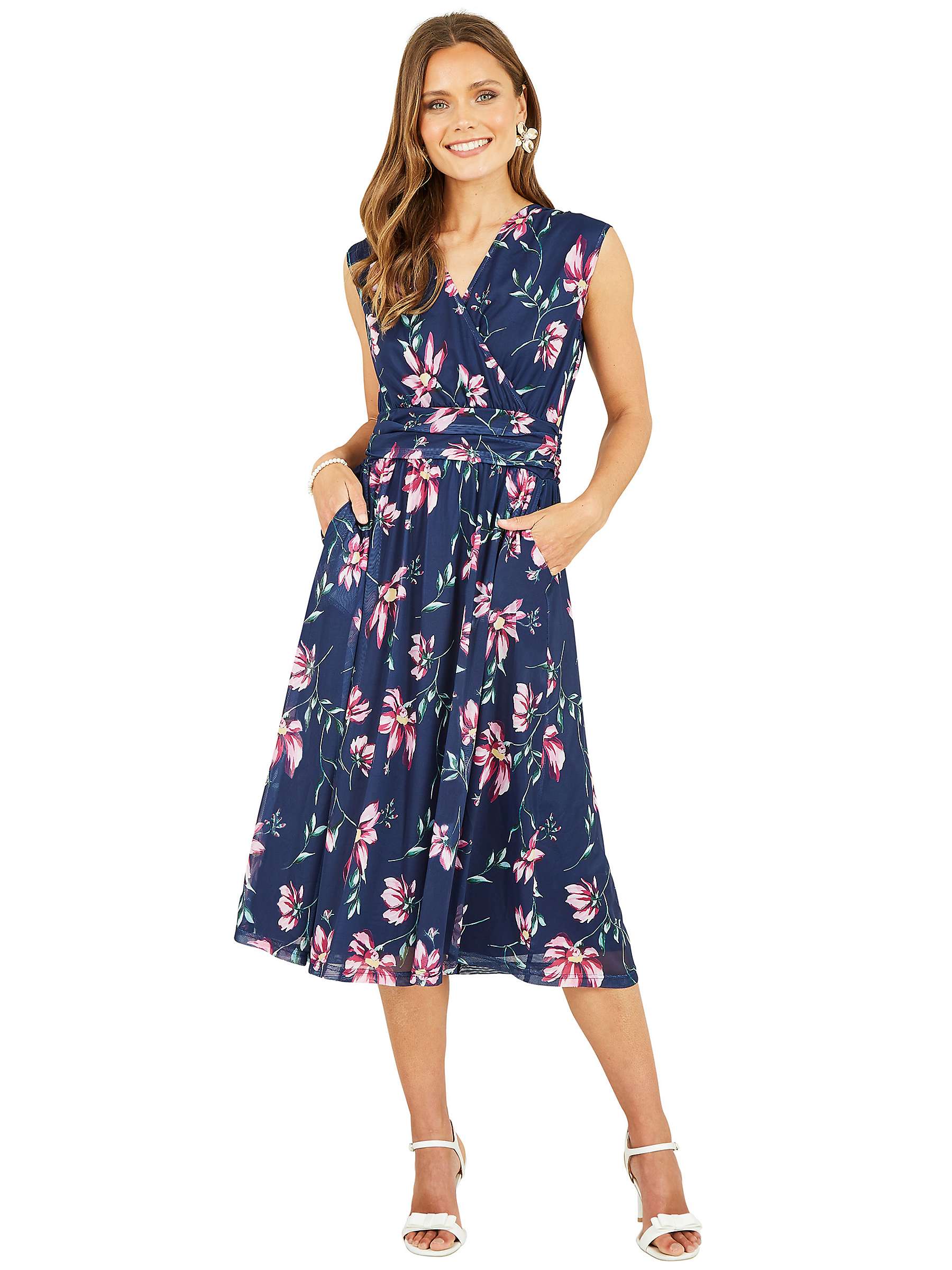 Buy Yumi Floral Mesh Stretch Dress, Navy/Multi Online at johnlewis.com