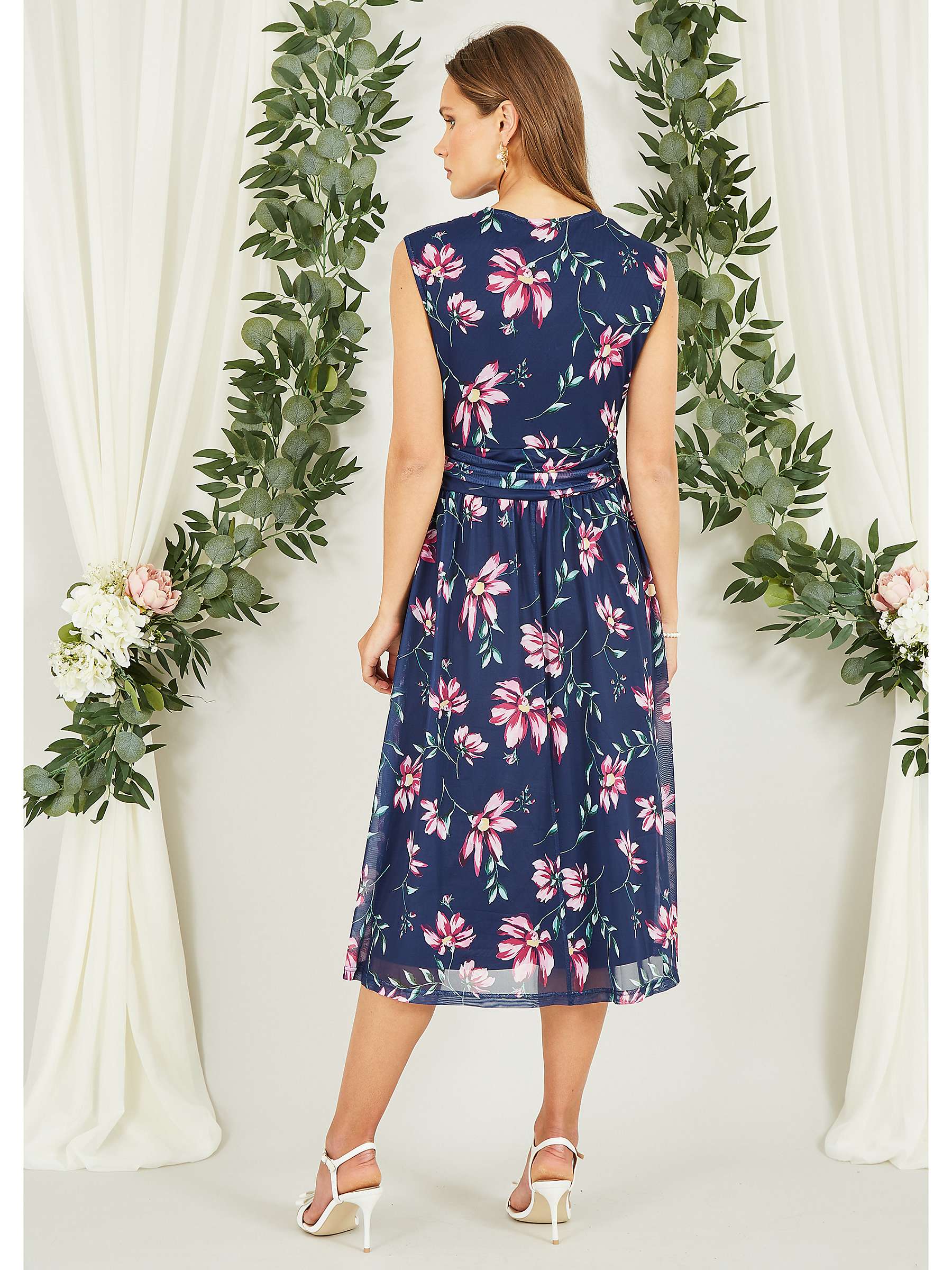 Buy Yumi Floral Mesh Stretch Dress, Navy/Multi Online at johnlewis.com