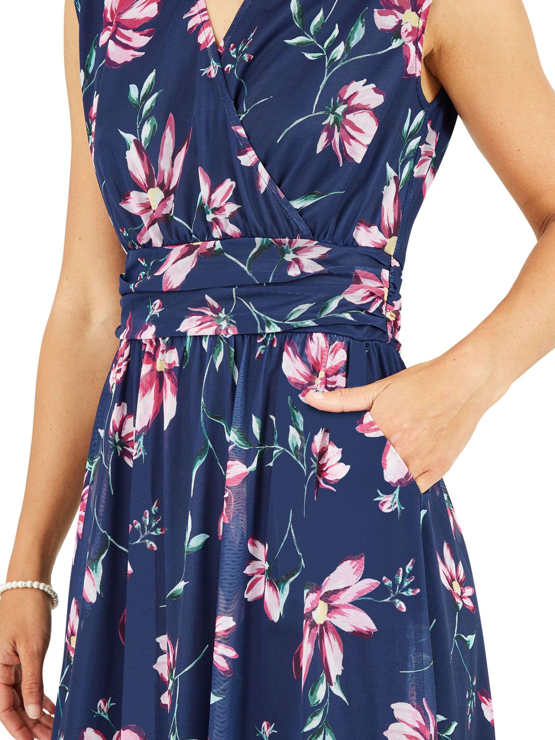 Yumi Floral Mesh Stretch Dress, Navy/Multi