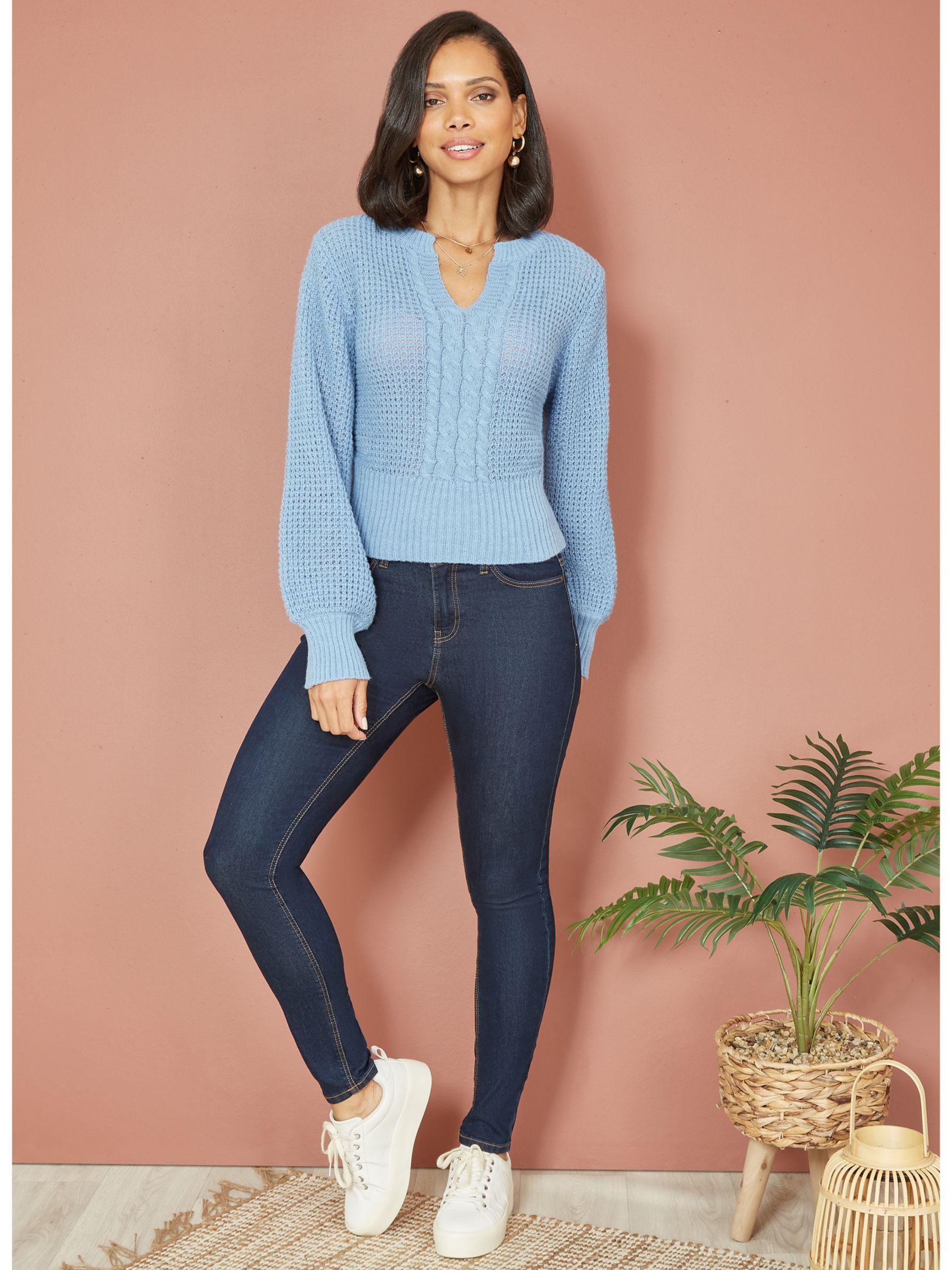 Buy Yumi Balloon Sleeve Cable Knit Jumper, Blue Online at johnlewis.com