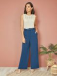 Yumi Straight Leg Crepe Belted Trousers, Navy