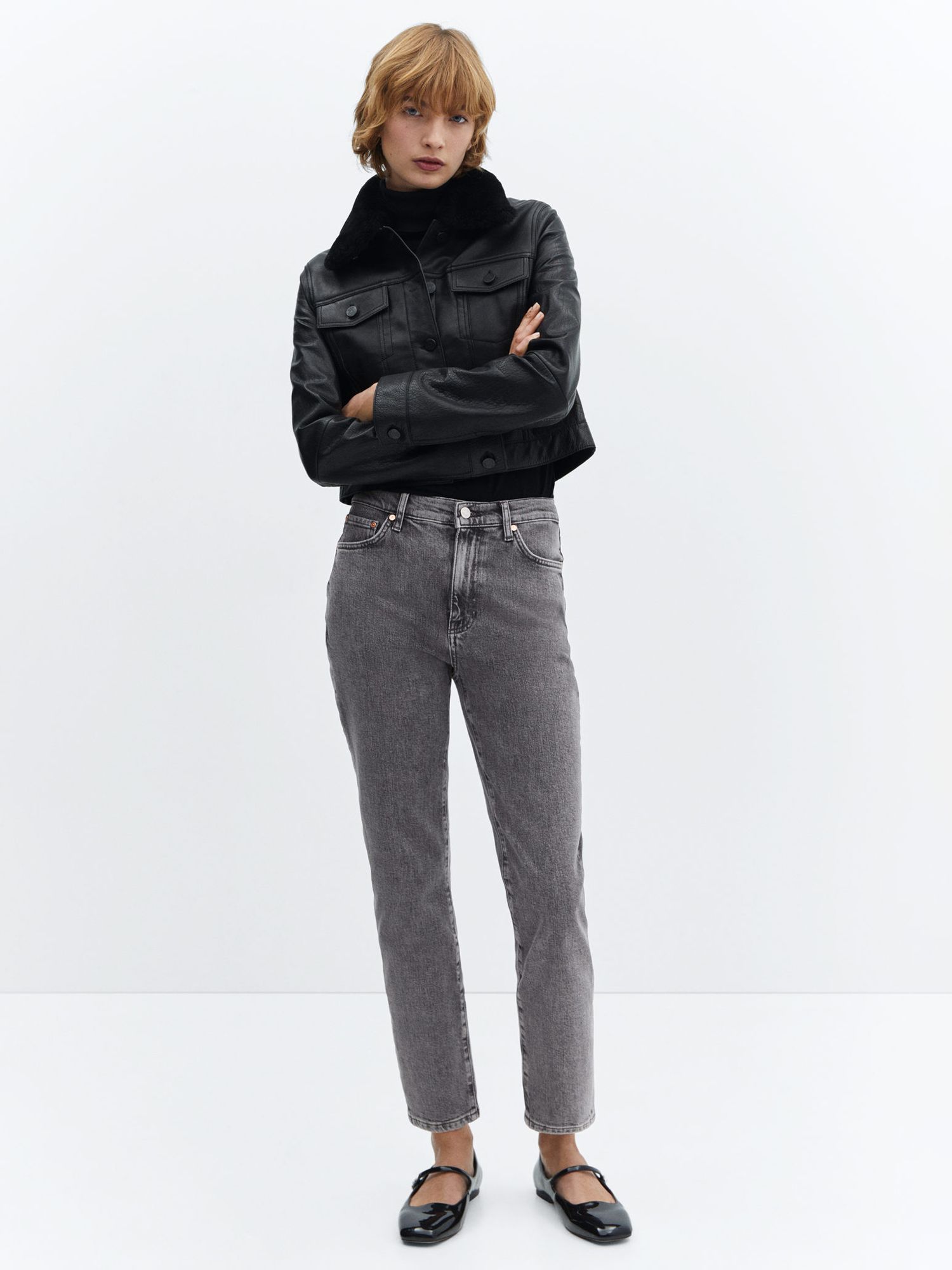 Mango Claudia Ankle Grazer Jeans, Open Grey at John Lewis & Partners