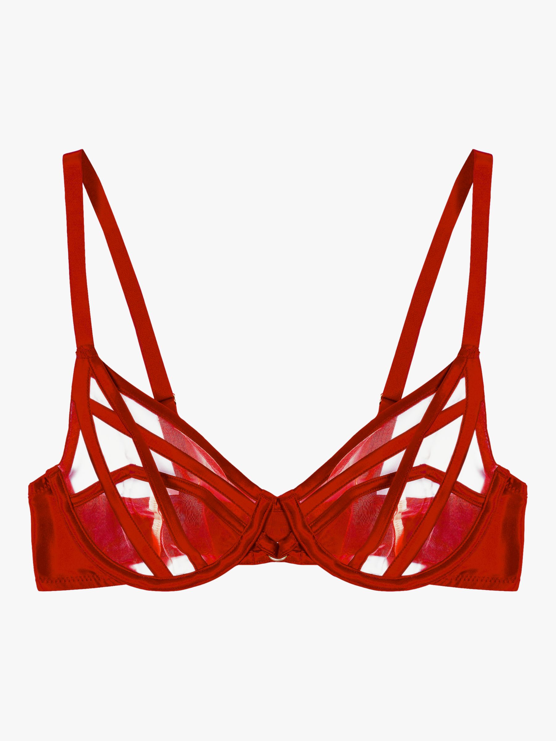 34C 36C 38C 40C RED Floral Lace Satin Strap Side Hipster Caged