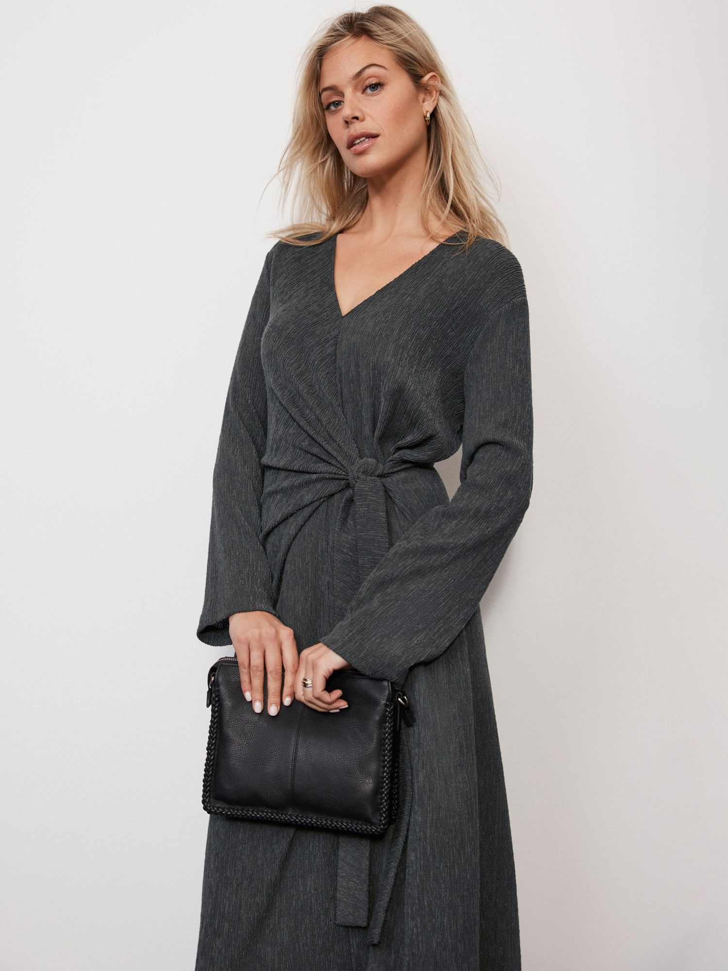 Buy Mint Velvet Twist Detail Midi Dress, Dark Grey Online at johnlewis.com