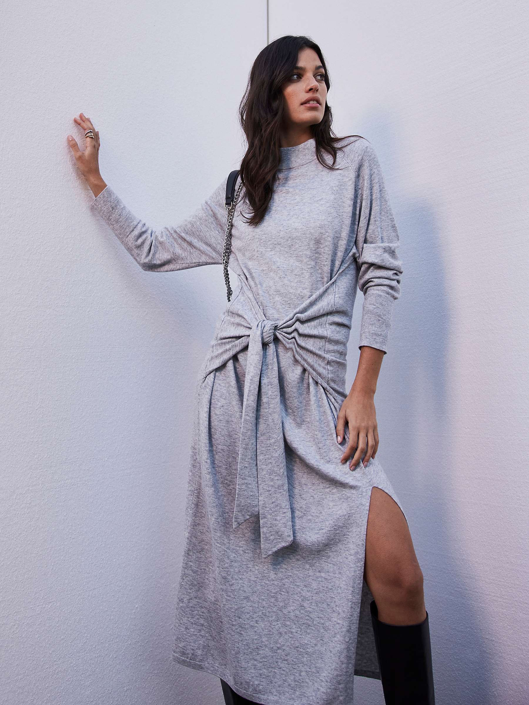 Buy Mint Velvet Knot Detail Midi Dress, Light Grey Online at johnlewis.com