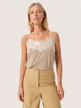 Soaked In Luxury Clara Lace Trim Camisole, Navy at John Lewis & Partners
