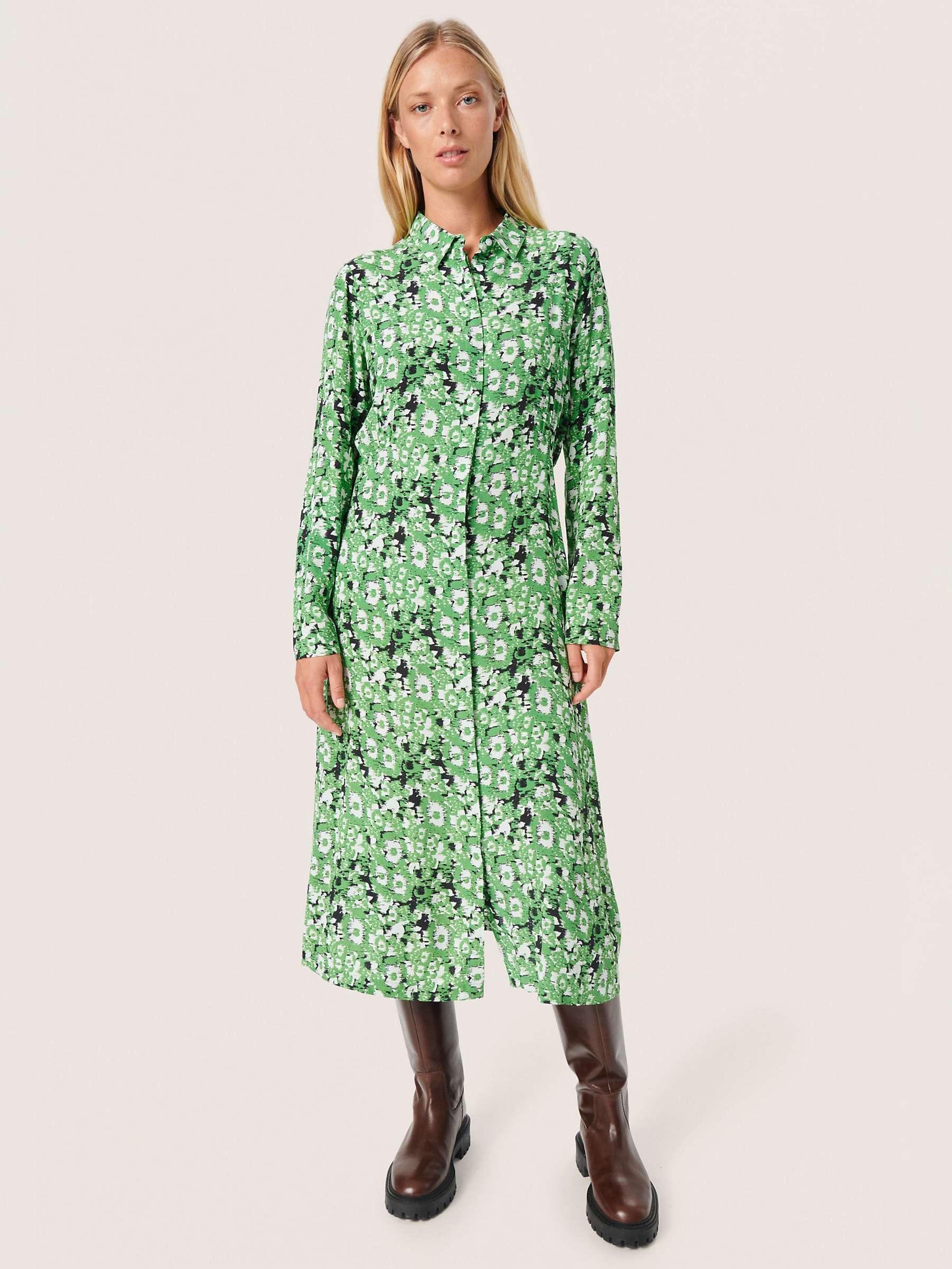 Buy Soaked In Luxury Ina Cloud Print Midi Shirt Dress, Medium Green Online at johnlewis.com