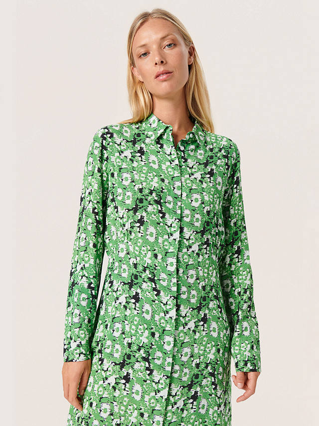 Soaked In Luxury Ina Cloud Print Midi Shirt Dress, Medium Green