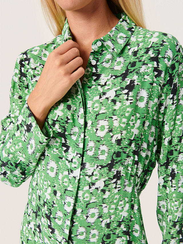 Soaked In Luxury Ina Cloud Print Midi Shirt Dress, Medium Green
