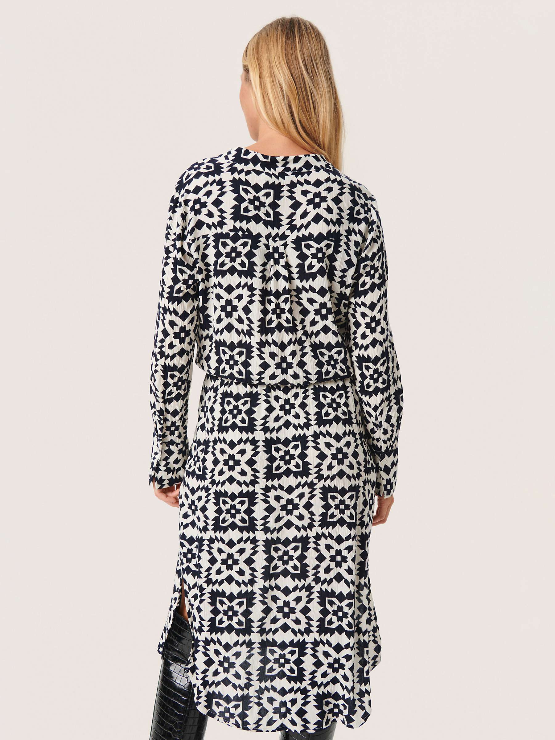 Buy Soaked In Luxury Zaya Drawstring Waist Midi Dress, White/Navy Online at johnlewis.com
