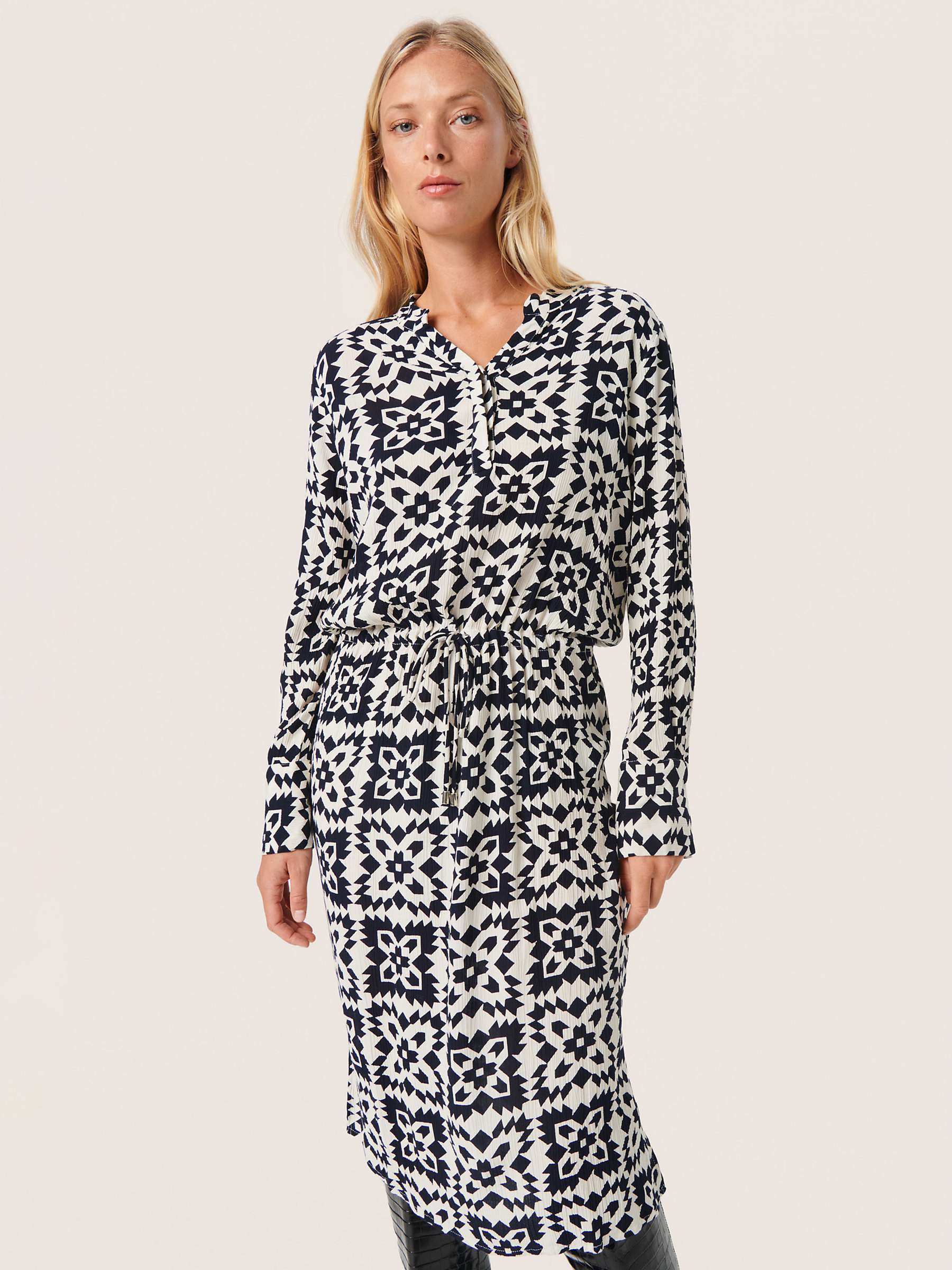 Buy Soaked In Luxury Zaya Drawstring Waist Midi Dress, White/Navy Online at johnlewis.com