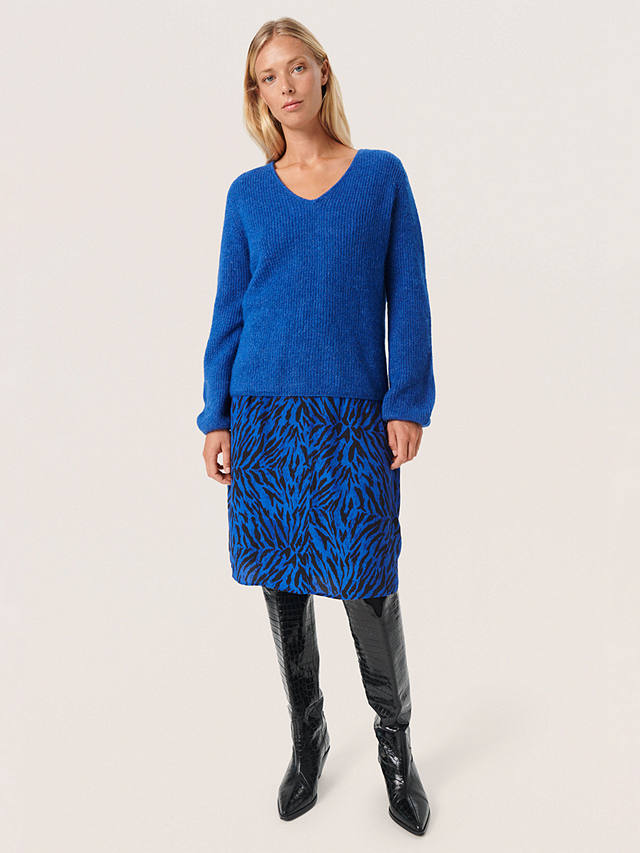 Soaked In Luxury Tuesday Long Sleeve V-Neck Wool Jumper, Beaucoup Blue