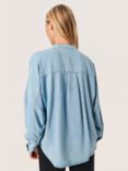 Soaked In Luxury Friday Oversized V-Notch Neck Blouse, Medium Blue Denim