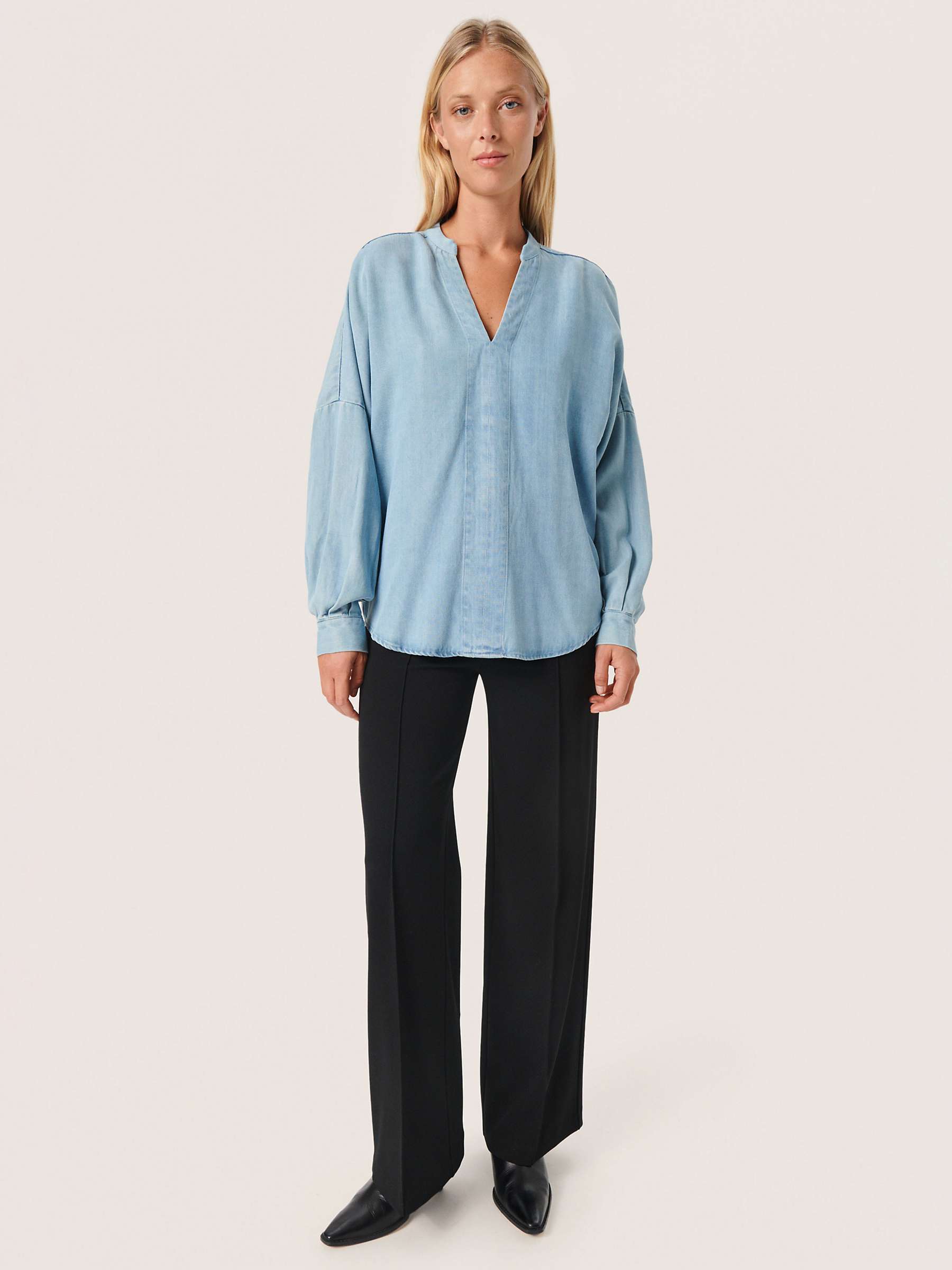 Buy Soaked In Luxury Friday Oversized V-Notch Neck Blouse, Medium Blue Denim Online at johnlewis.com