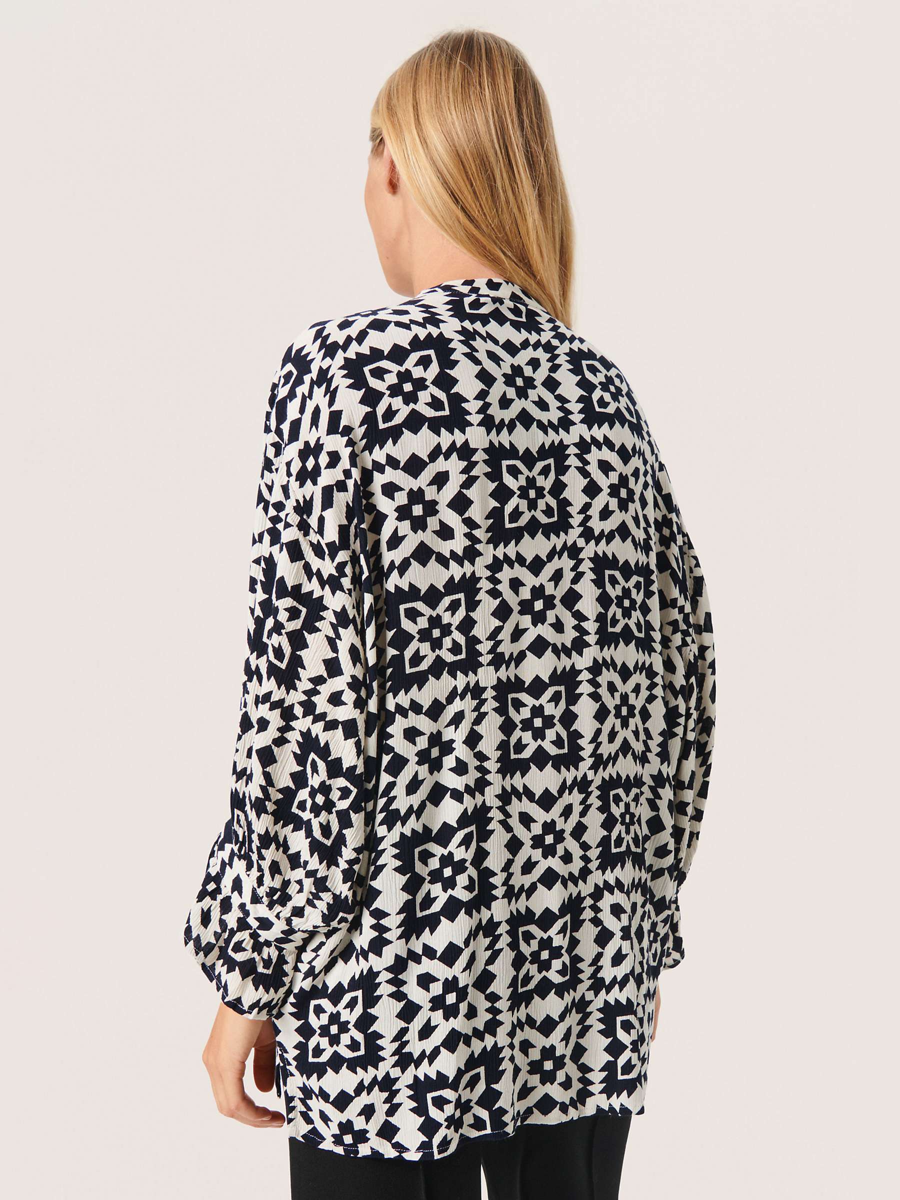Buy Soaked In Luxury Zaya Abstract Print Blouse, White/Navy Online at johnlewis.com