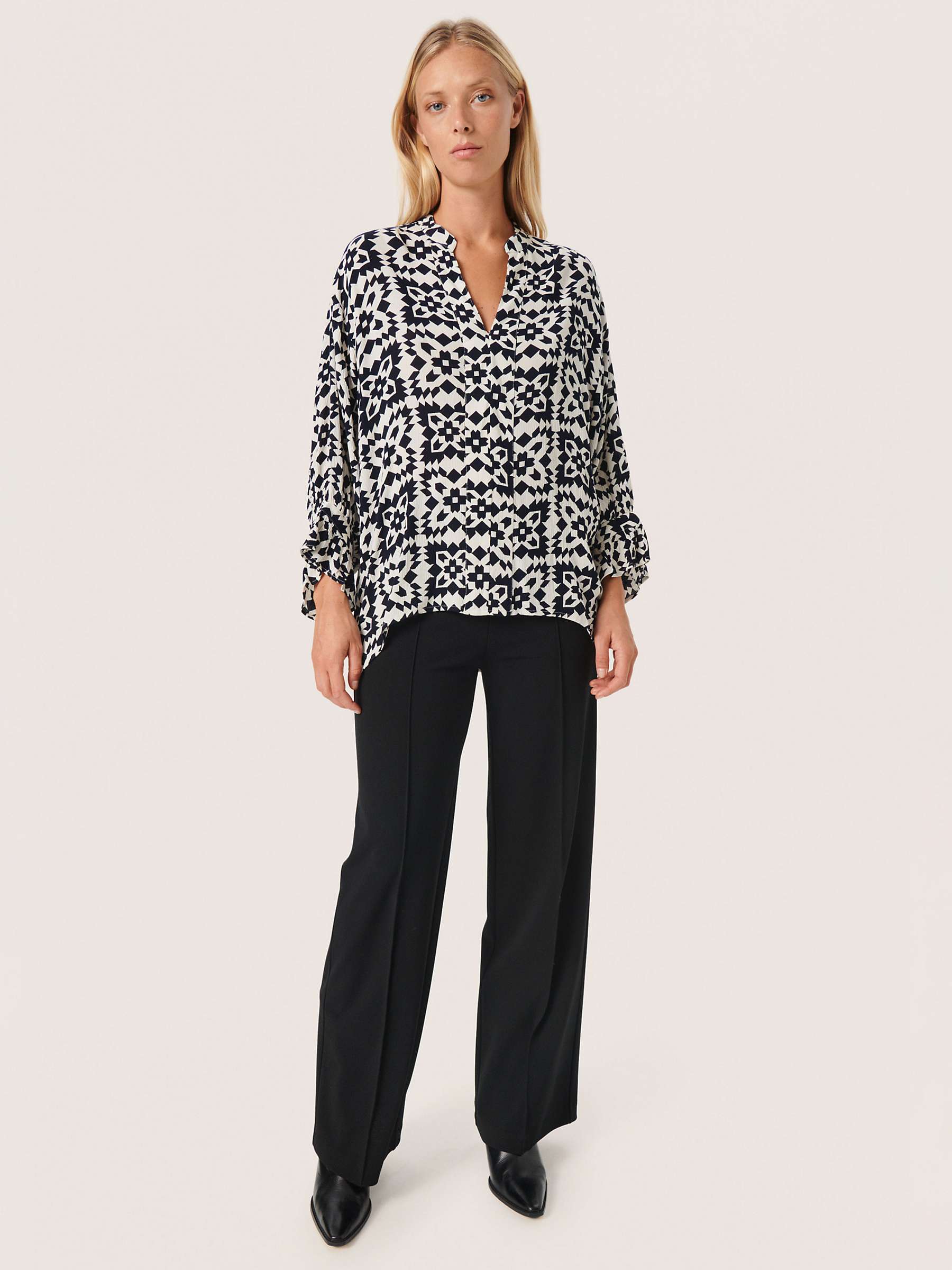 Buy Soaked In Luxury Zaya Abstract Print Blouse, White/Navy Online at johnlewis.com
