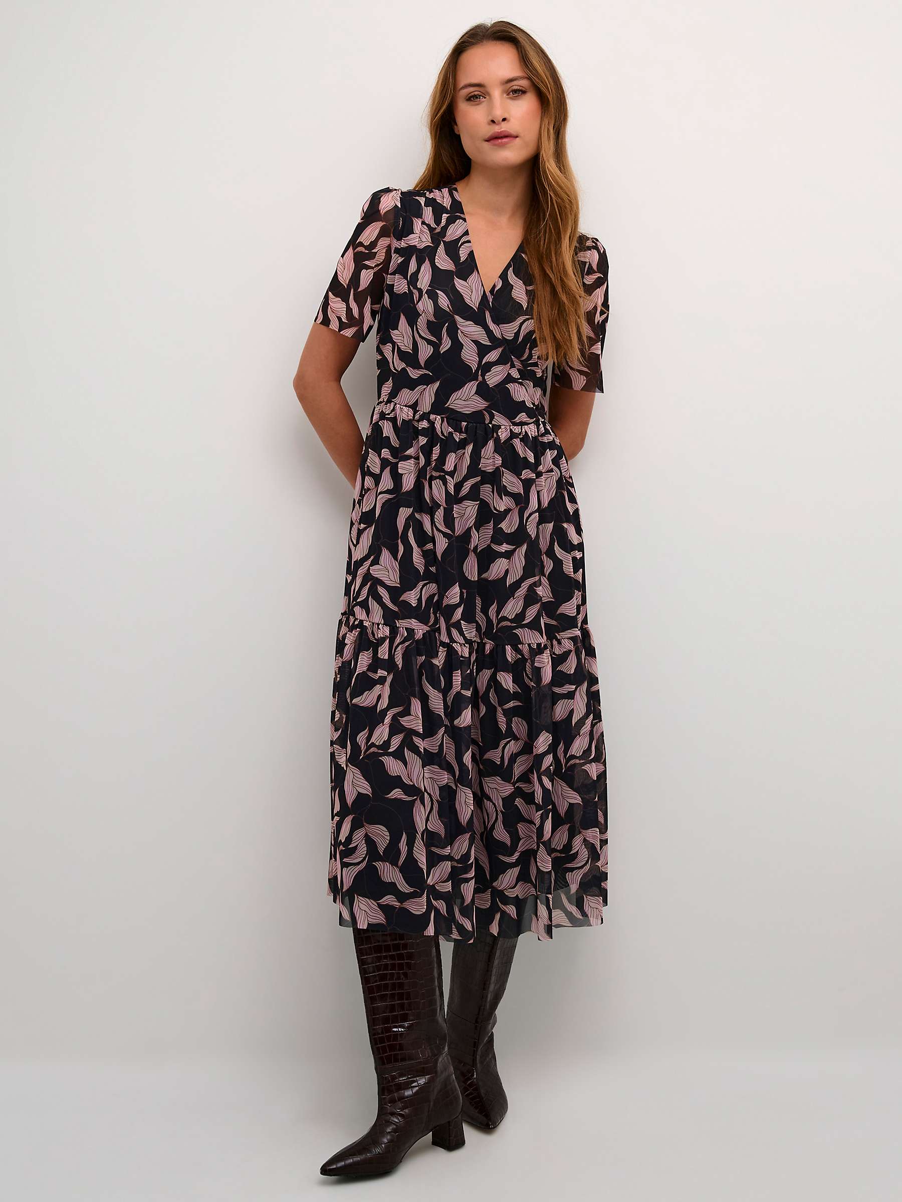 Buy Soaked In Luxury Aldora Mesh Short Sleeve Wrap Dress, Black Leaves Online at johnlewis.com
