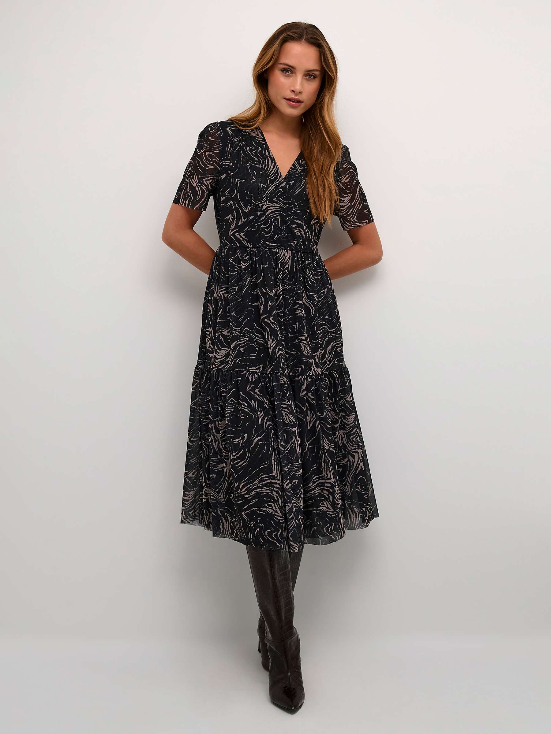 Buy Soaked In Luxury Aldora Mesh Short Sleeve Wrap Dress, Black Swirl Print Online at johnlewis.com