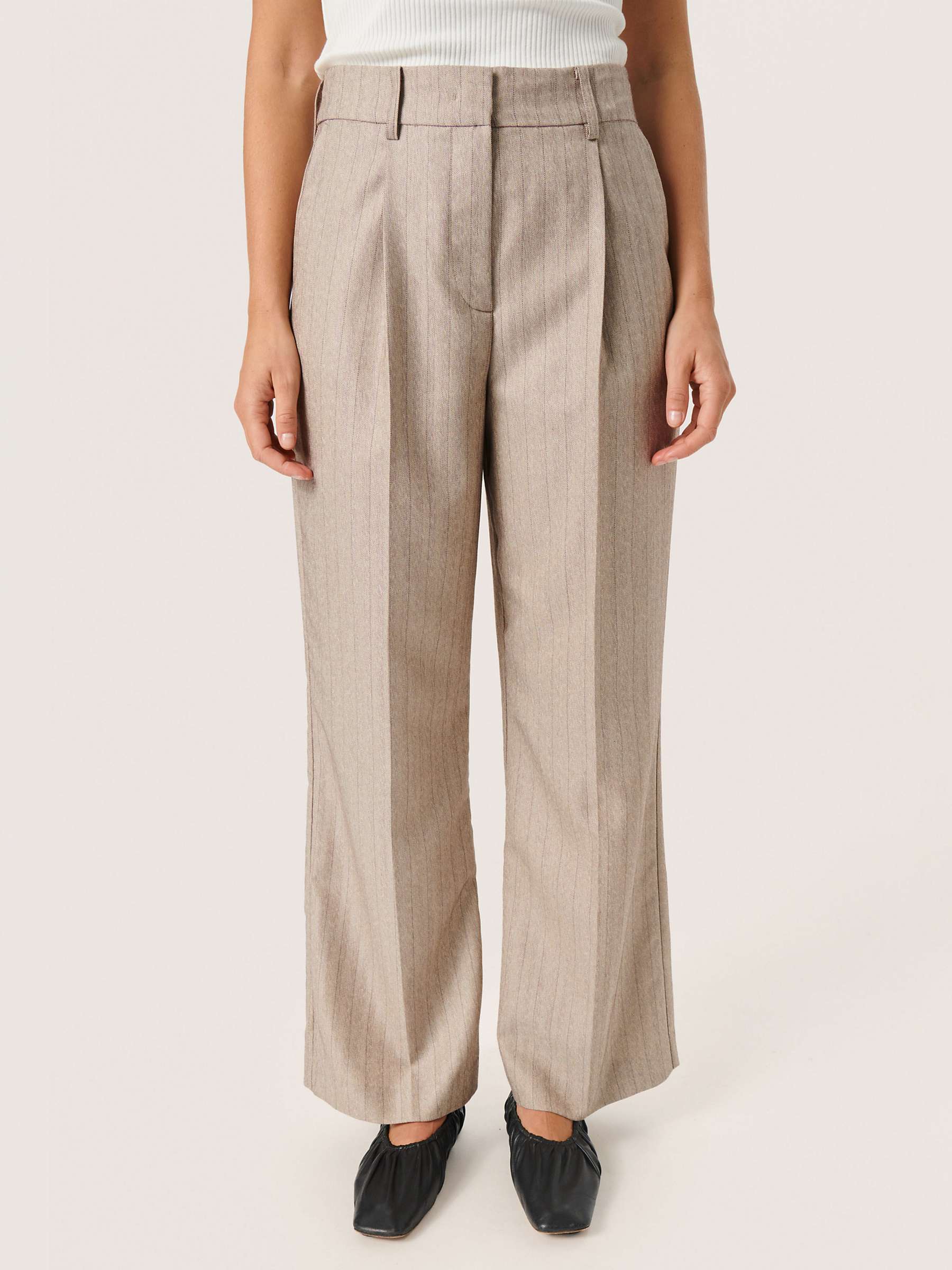 Buy Soaked In Luxury Charvi Pinstripe Wide Leg Trousers, Beige Online at johnlewis.com