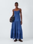 John Lewis Broderie Shirred Beach Maxi Dress, Blue