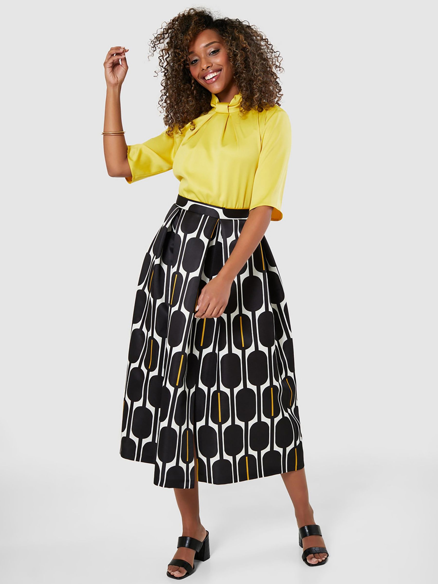 Closet London Full Skirt Midi Dress, Yellow/Multi, 18
