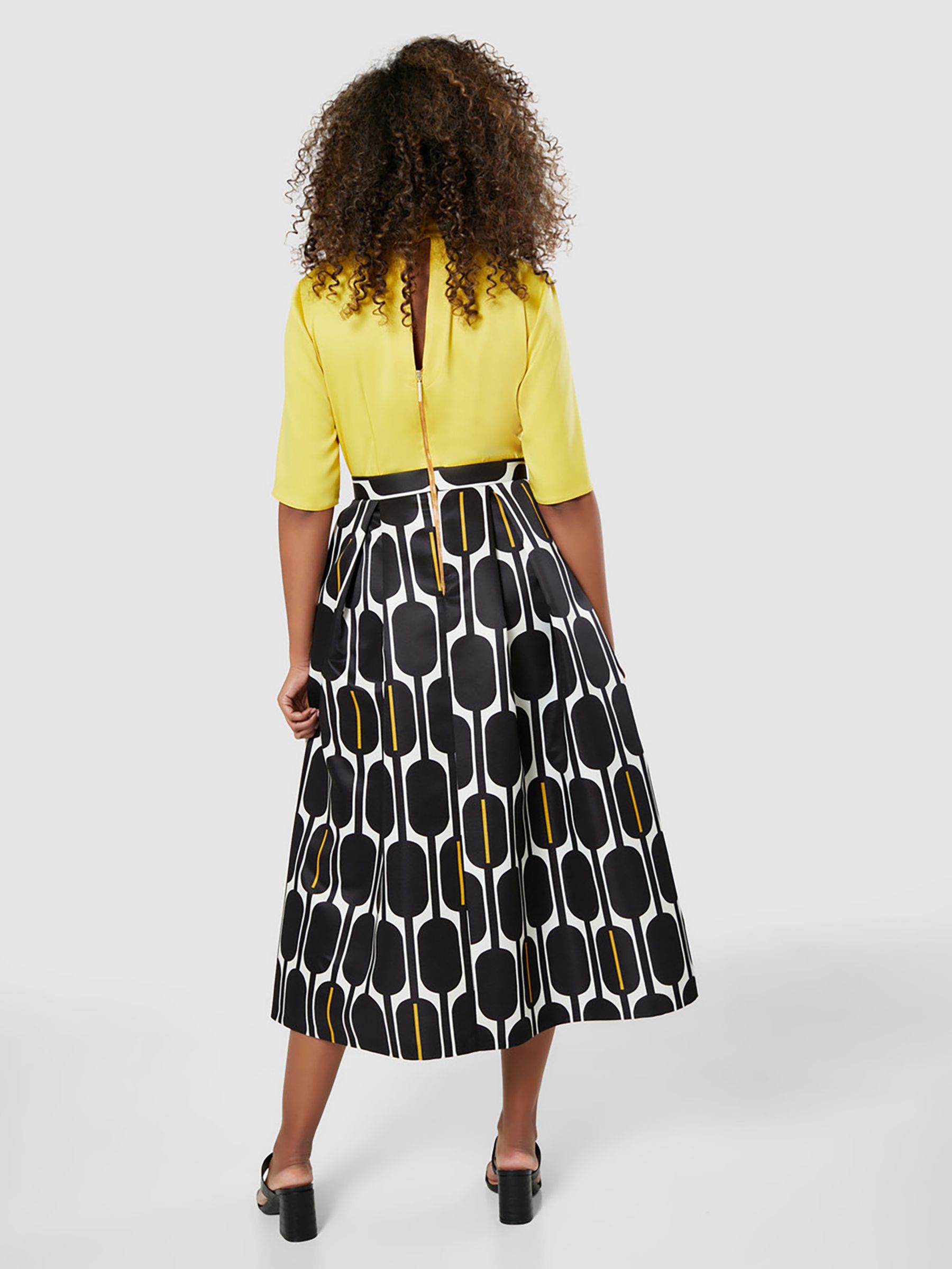 Closet London Full Skirt Midi Dress, Yellow/Multi, 18