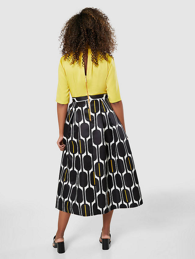 Closet London Full Skirt Midi Dress, Yellow/Multi