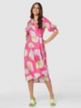 Closet London Floral Puff Sleeve Wrap Midi Dress, Pink/Multi
