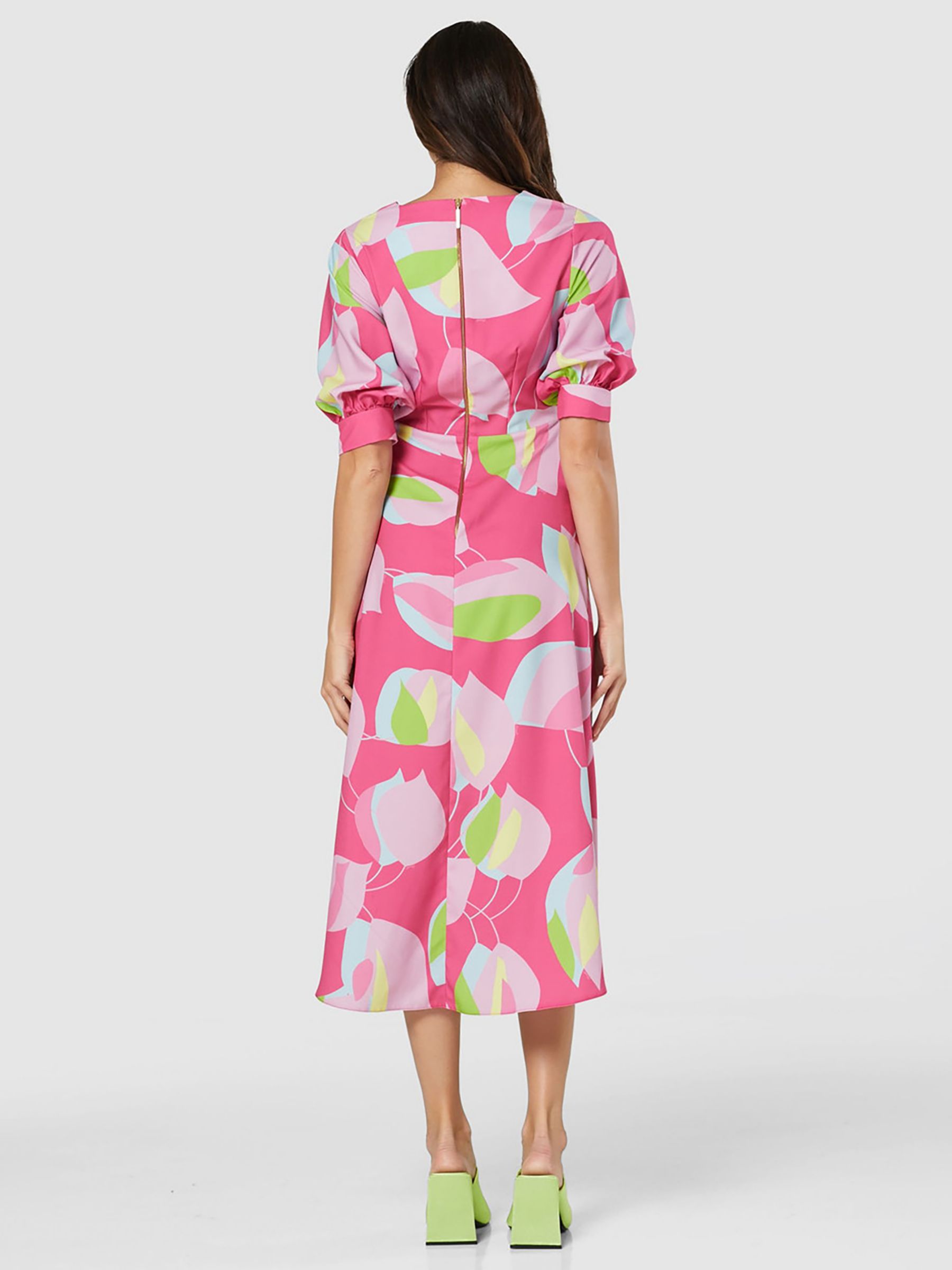 Buy Closet London Floral Puff Sleeve Wrap Midi Dress, Pink/Multi Online at johnlewis.com