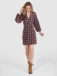 Closet London Velvet Print Puff Sleeve Mini Dress, Maroon/Multi