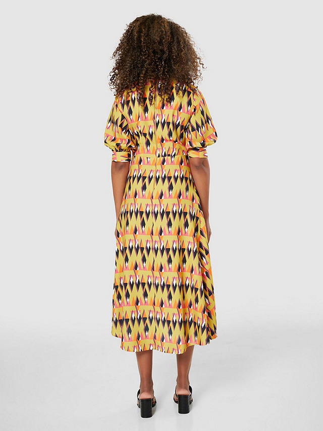 Closet London Puff Sleeve Midi Dress, Yellow/Multi