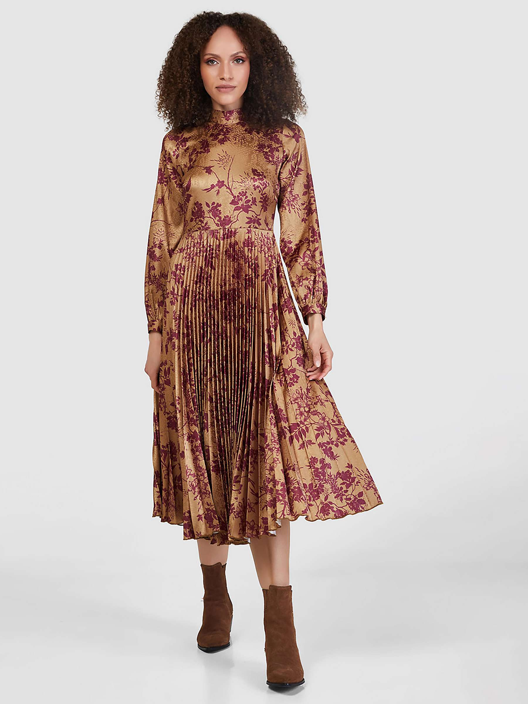Buy Closet London Floral Print Pleated Midi Dress, Bronze Online at johnlewis.com