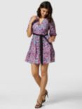 Closet London Gathered Wrap Print Mini Dress, Purple/Multi
