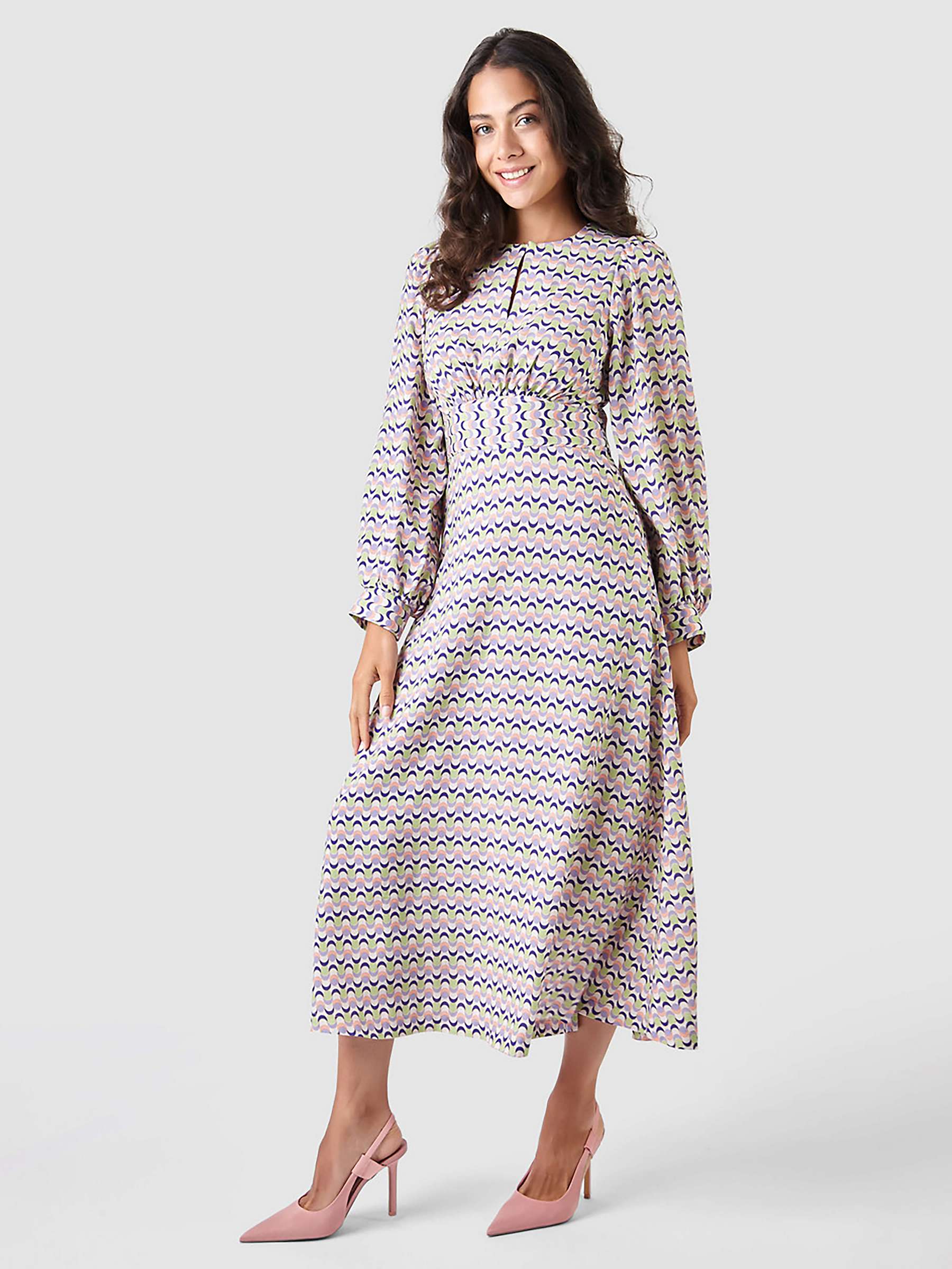 Buy Closet London Printed Gathered Waist Puff Sleeve Midi Dress, Multi Online at johnlewis.com