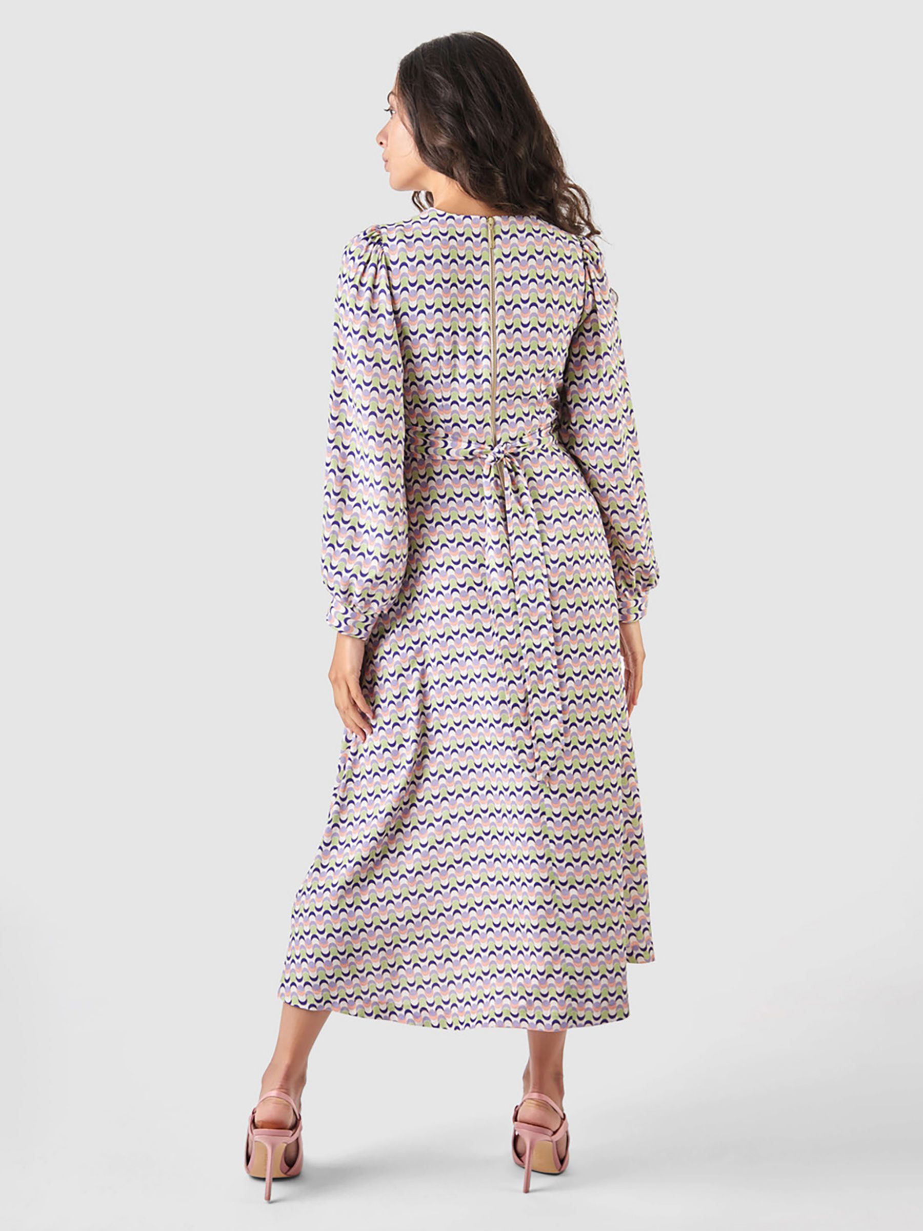 Buy Closet London Printed Gathered Waist Puff Sleeve Midi Dress, Multi Online at johnlewis.com