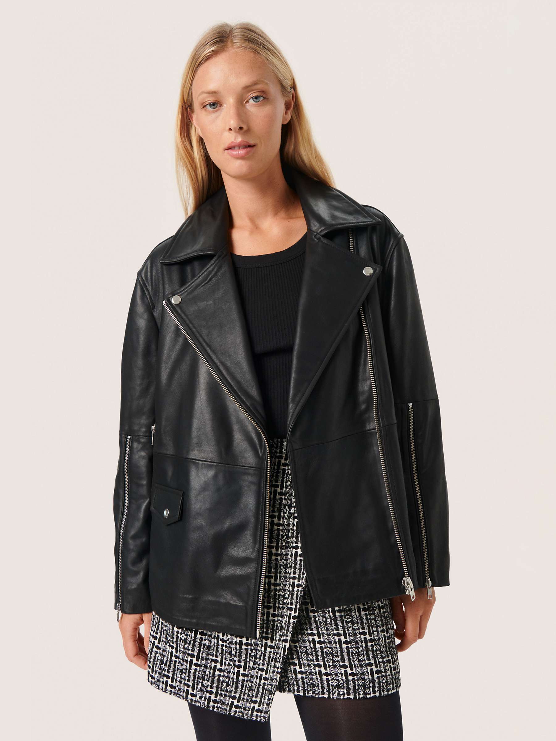 Buy Soaked In Luxury Olicia Leather Biker Jacket, Black Online at johnlewis.com