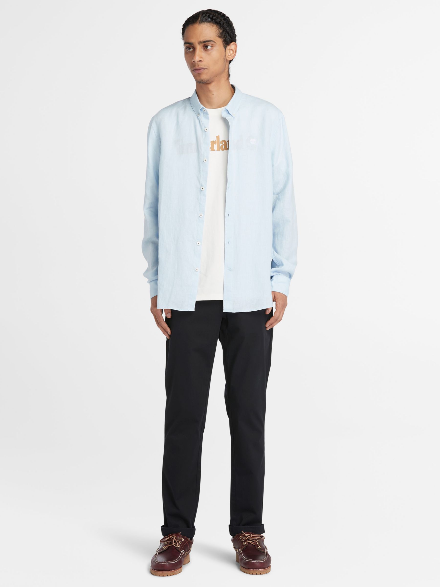 Timberland Linen Long Sleeve Slim Shirt, Blue, S