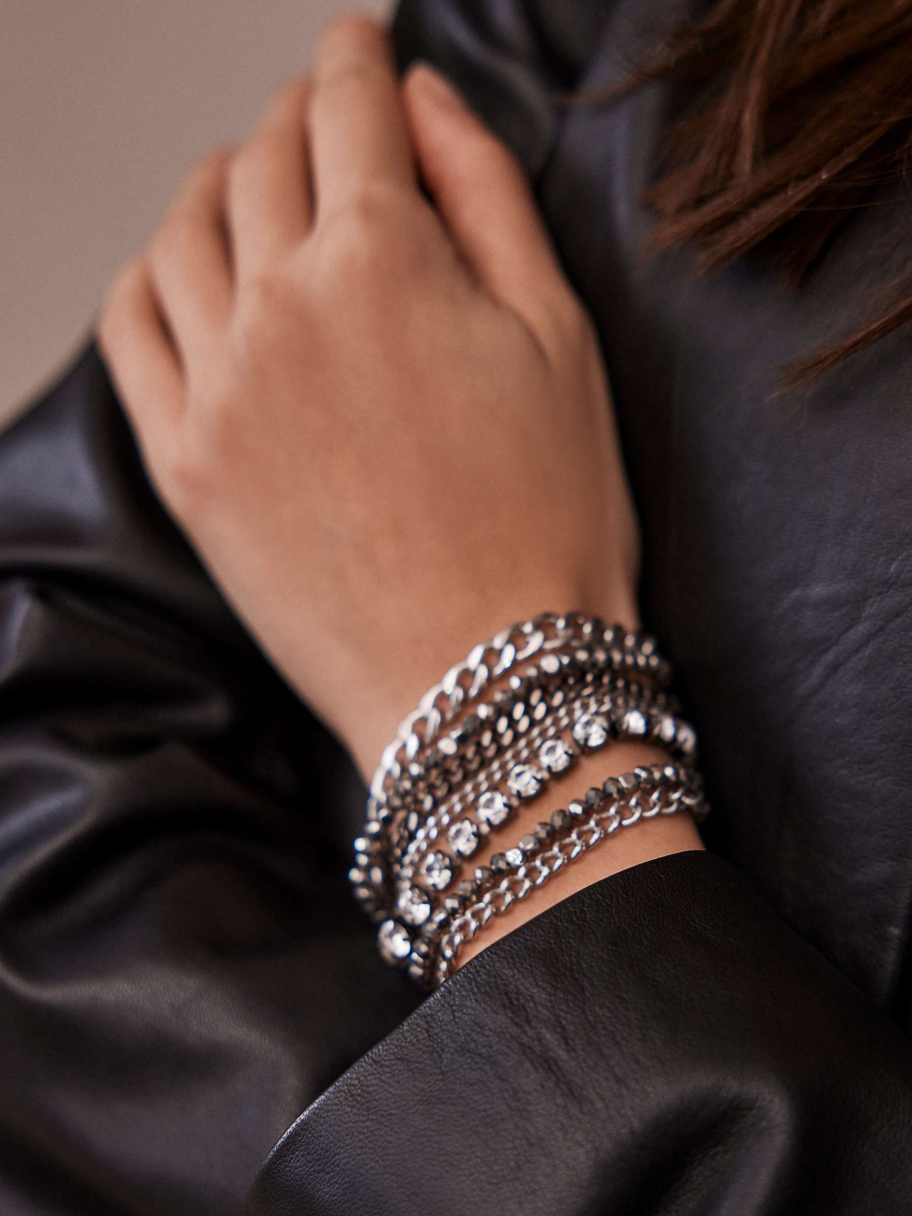 Buy Mint Velvet Multi Layered Bead Crystal and Chain Bracelet, Silver Online at johnlewis.com