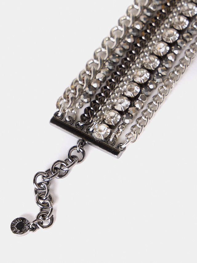 Mint Velvet Multi Layered Bead Crystal and Chain Bracelet, Silver